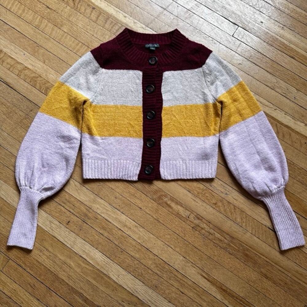 Wild Fable Colorblock Cropped Cardigan Sweater Bishop Sleeves Size S